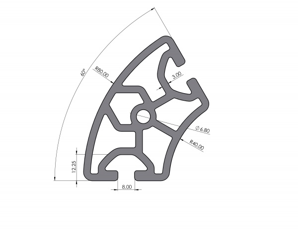 Aluminum profile R40 / 80 60 ° Slight groove 8 I-type